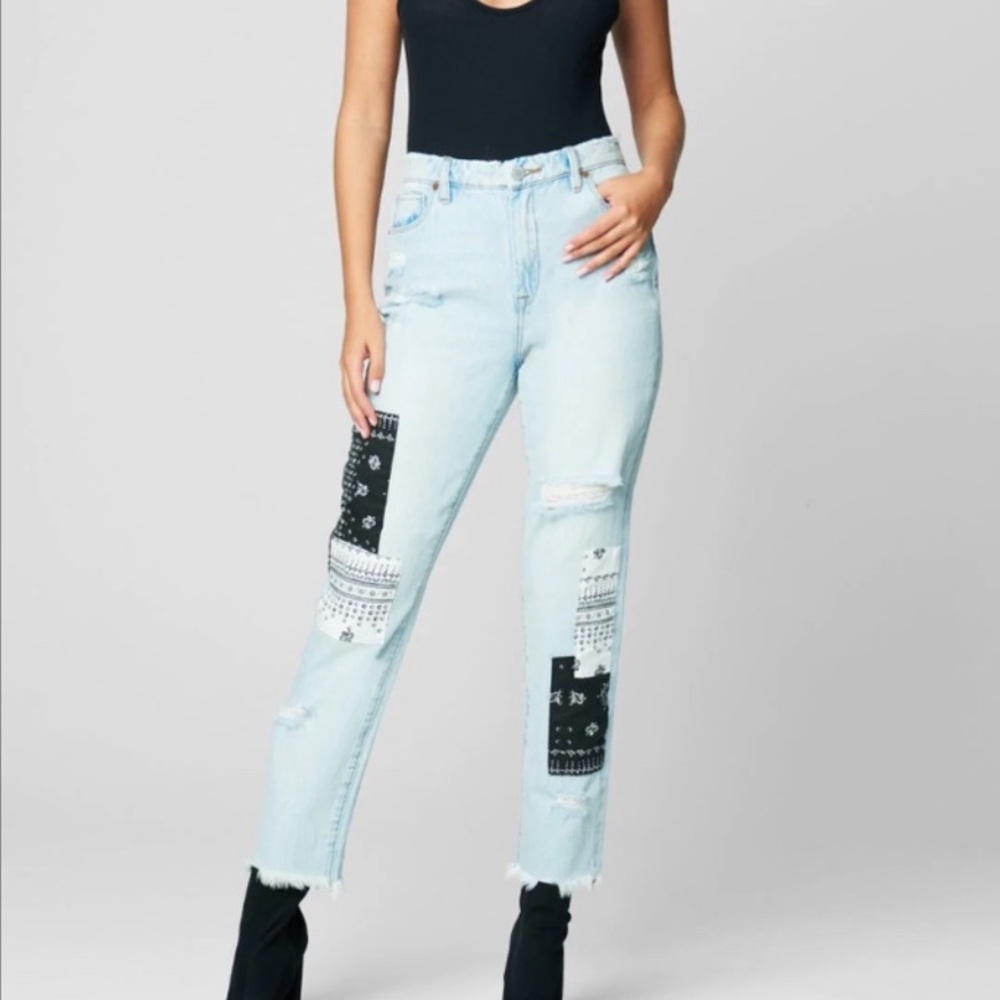 Blank NYC - The Madison Crop Paisley Discharge Patched Denim Pant
